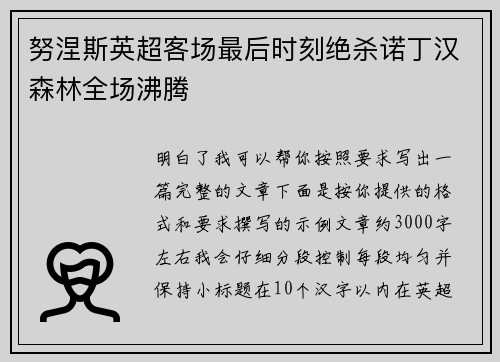 努涅斯英超客场最后时刻绝杀诺丁汉森林全场沸腾